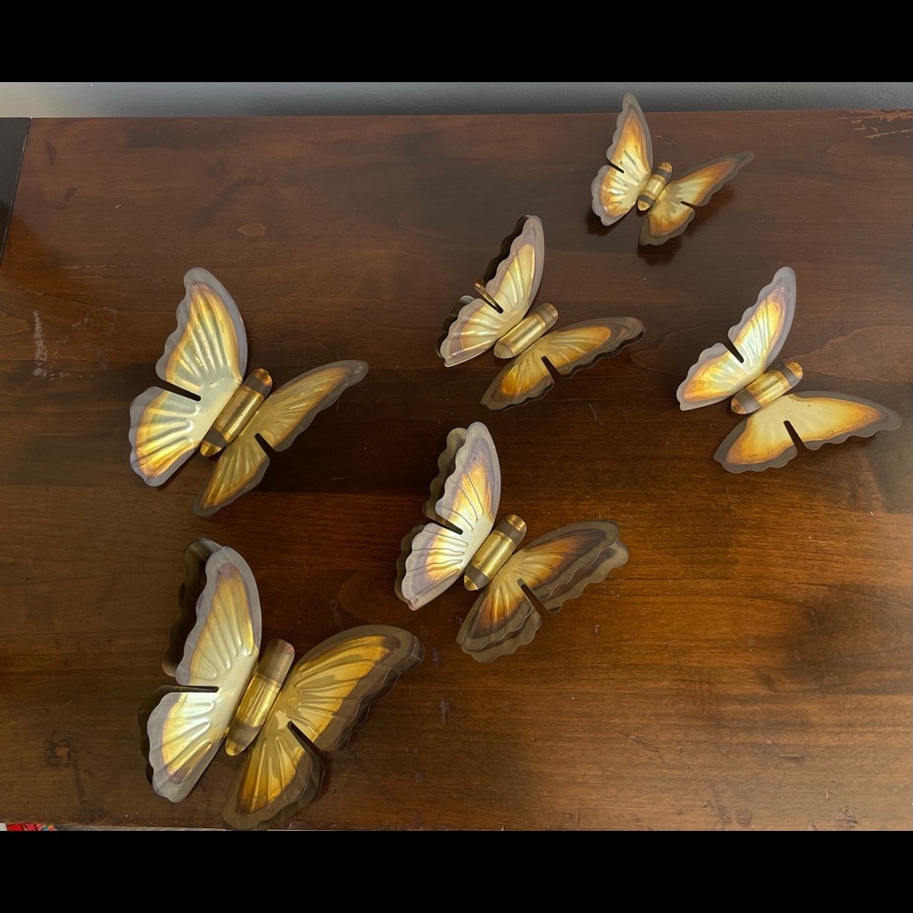 Vintage MidCentury Brass Butterflies Wall Decor